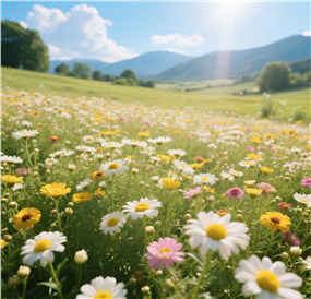 蓝天白云阳光菊花花海摄影图片